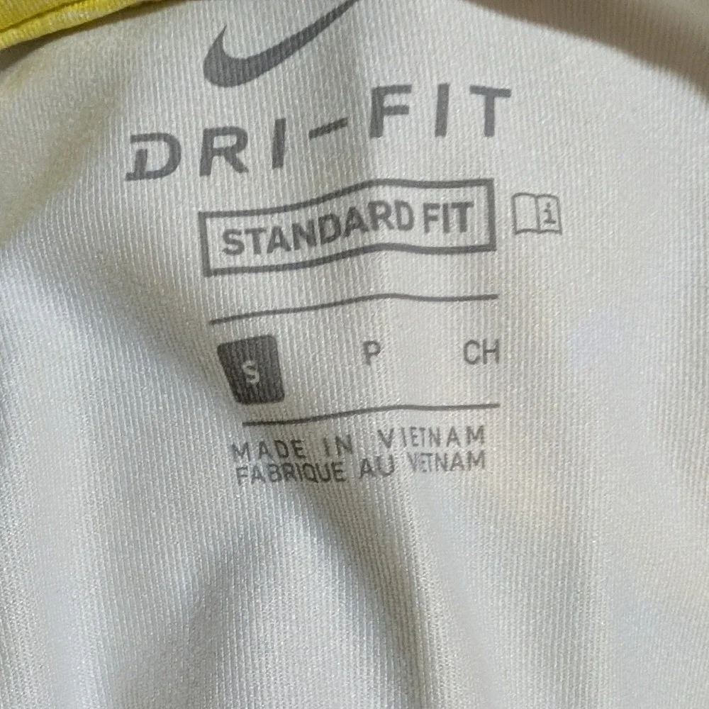Nike Womens Dri-FIT Polo Shirt Yellow White Abstract‎ Print Golf Tennis Size S